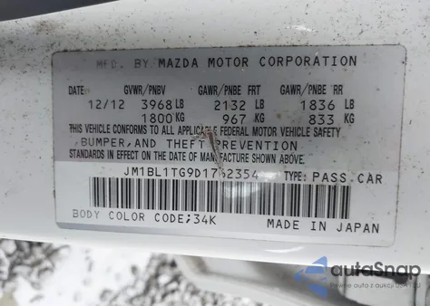 2013 Mazda Mazda3 I Sv z USA, uszkodzony, nr VIN JM1BL1TG9D1762354